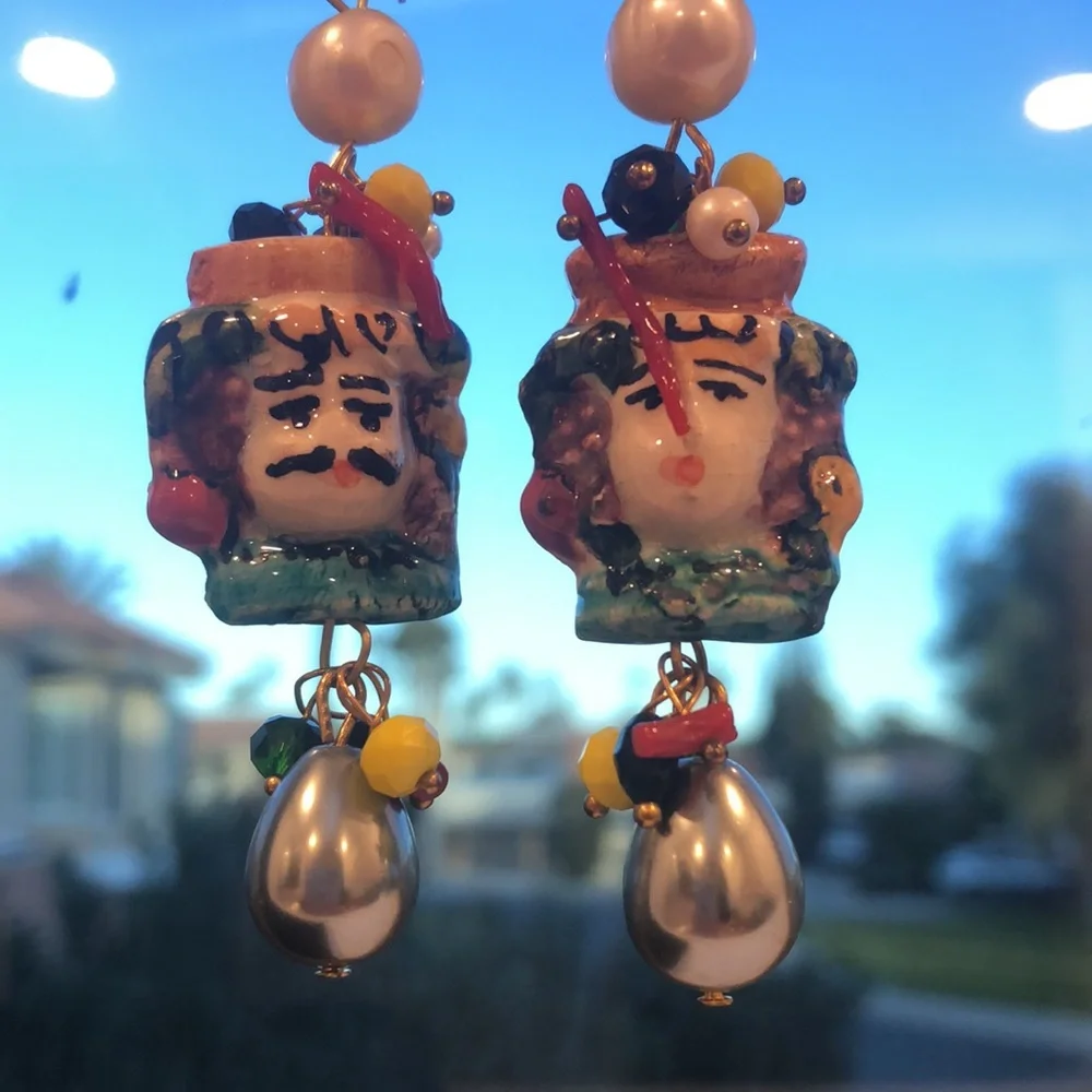 Sicilian Pierced Earrings of King & Queen of the Moors - Picture 3 of 9